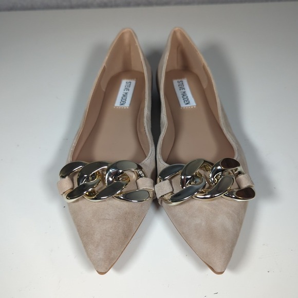 Steve Madden Forge Suede Pointy Flats Tan  Women's Size 6.5M Chunky Chain Detail - Picture 5 of 11
